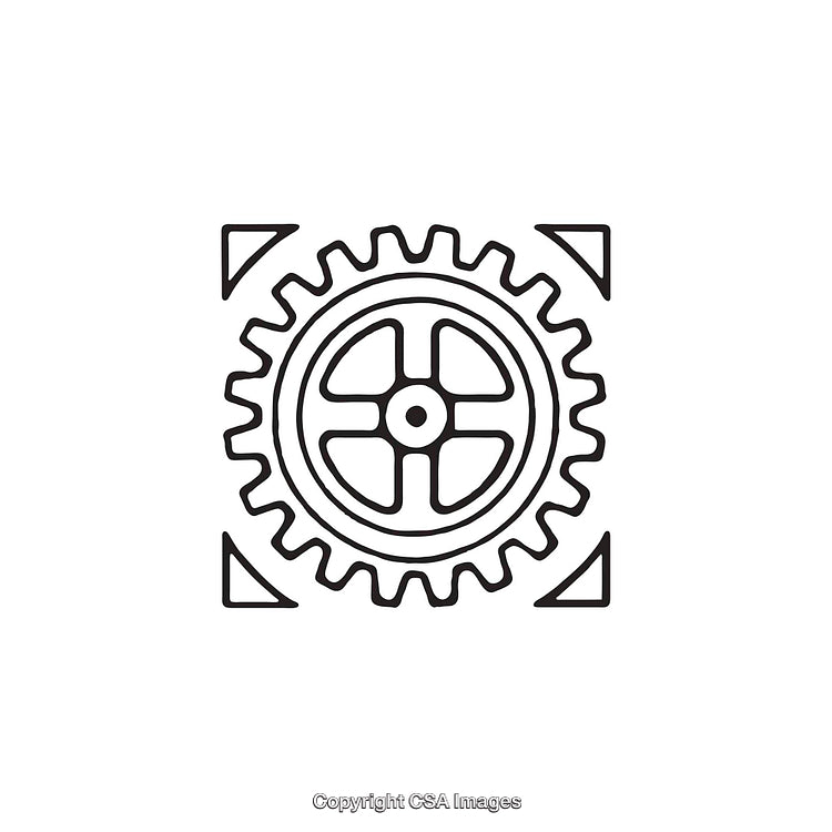 Outlined Black and White Gear with Square Frame Symbol