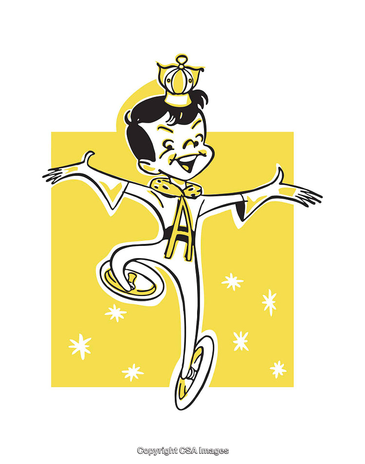 Cheerful Cartoon Character Illustration with Crown and Animated Expression