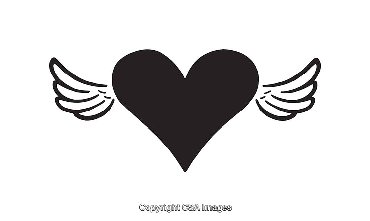 Black and White Heart with Angel Wings Illustration