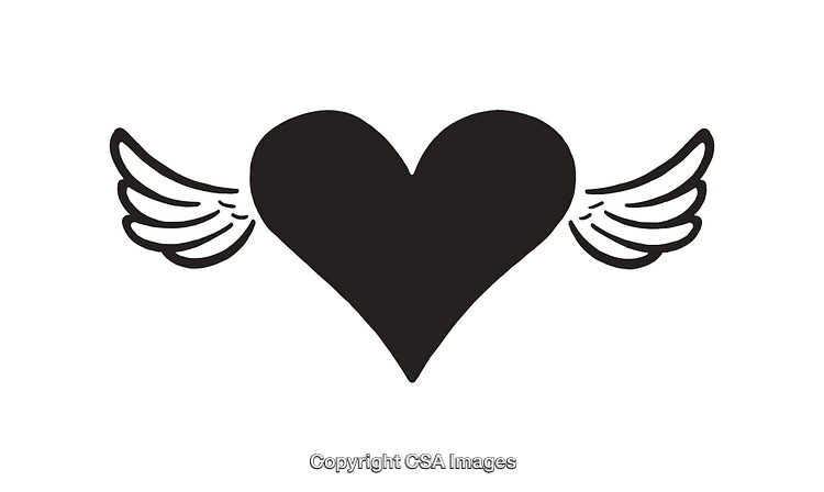 Black and White Heart with Angel Wings Illustration