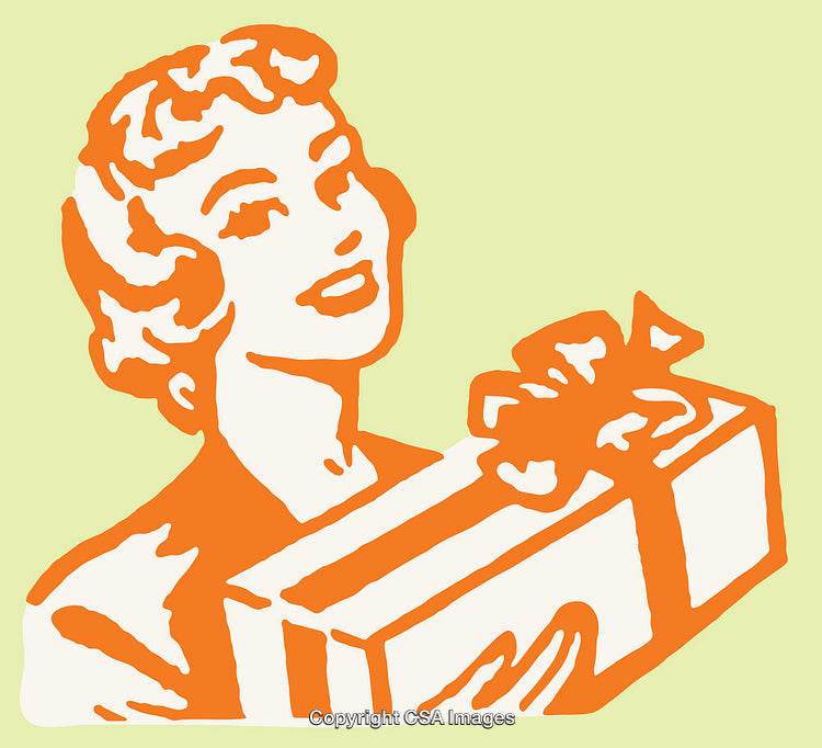 Retro-Style Woman Smiling with Gift in Vibrant Color Illustration