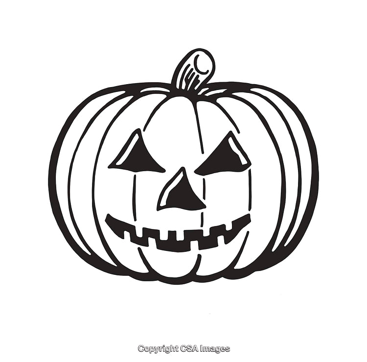 Black and White Line Art Illustration of a Jack-O'-Lantern Pumpkin