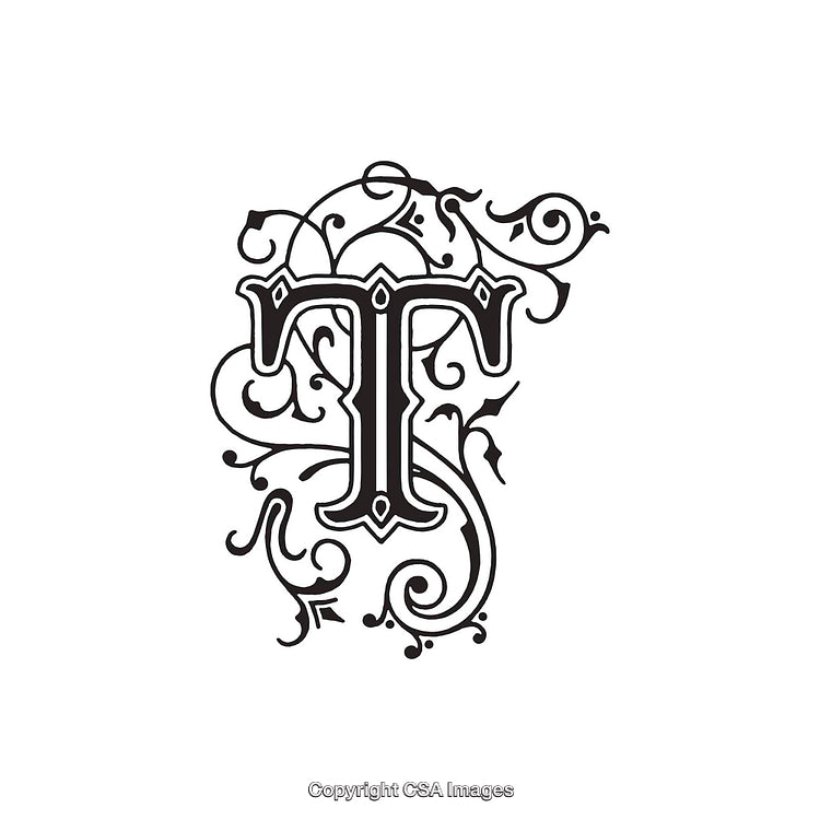 Elegant Ornate Decorative Letter T With Intricate Floral Details
