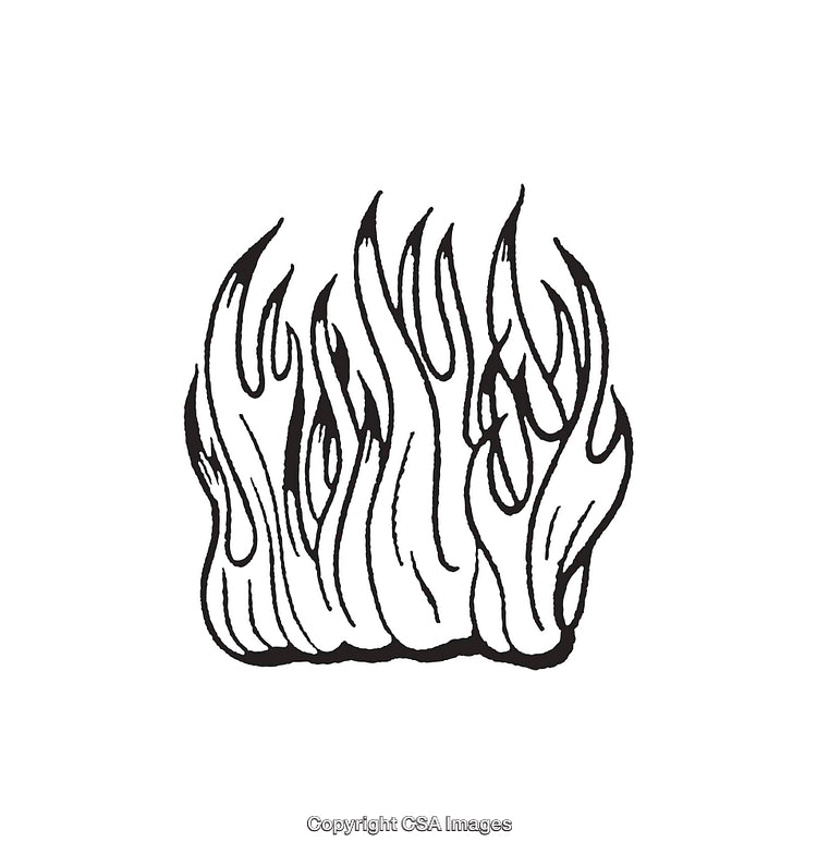 Black and White Line Art Illustration of Stylized Flames