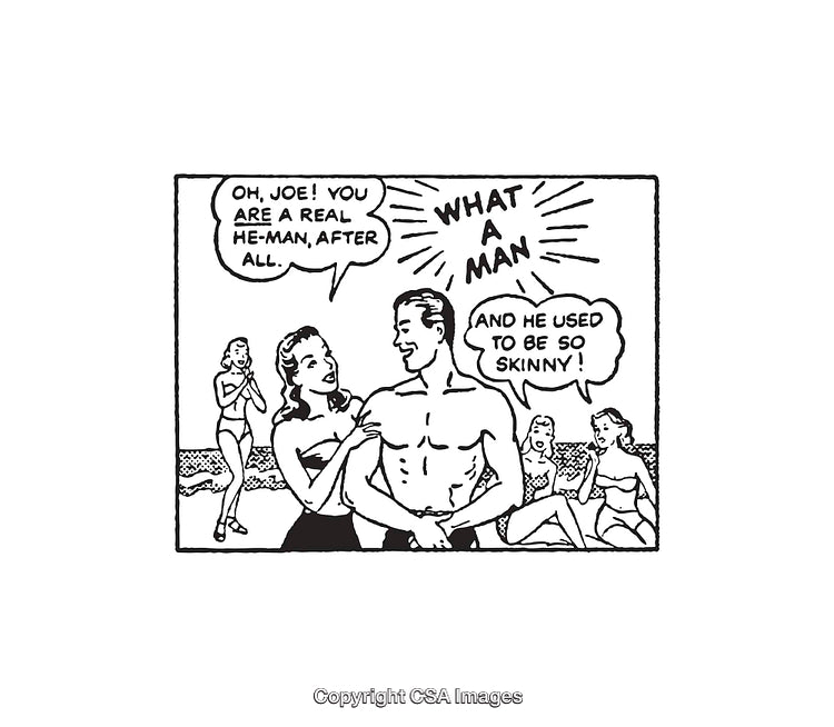 Retro Comic Black and White Artwork With Fitness Transformation Theme
