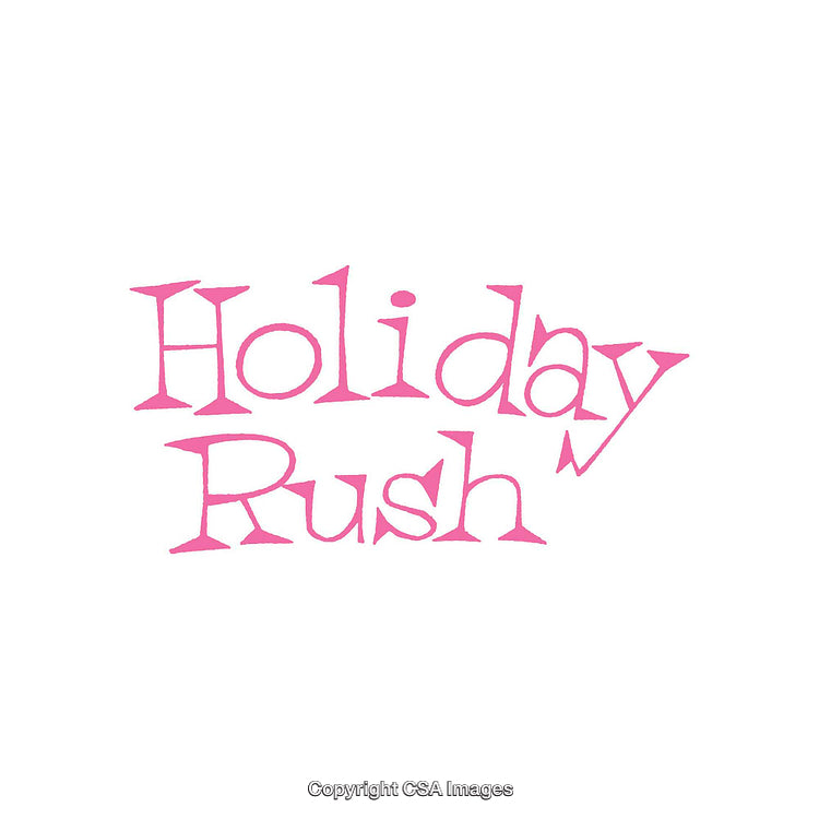 Pink Holiday Rush Text in Decorative Font on White Background