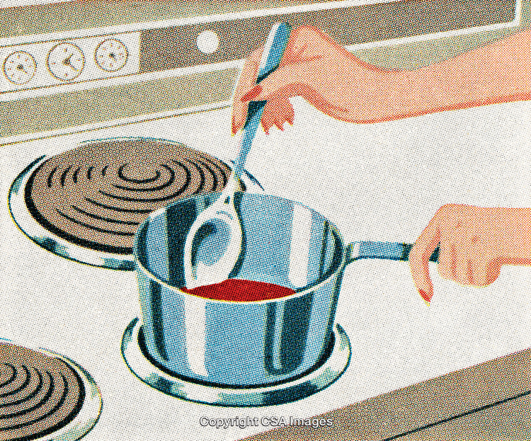 Retro Illustration of Cooking on a Stove with a Pot and Spoon