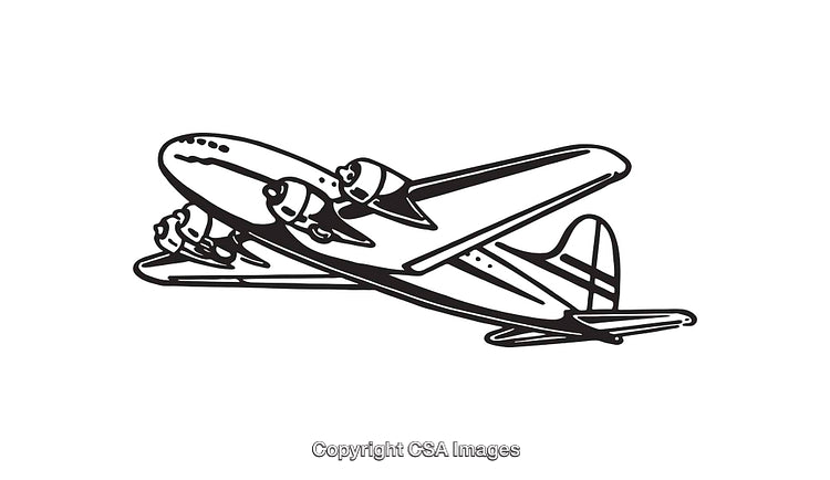 Vintage Aircraft Black and White Line Art Illustration