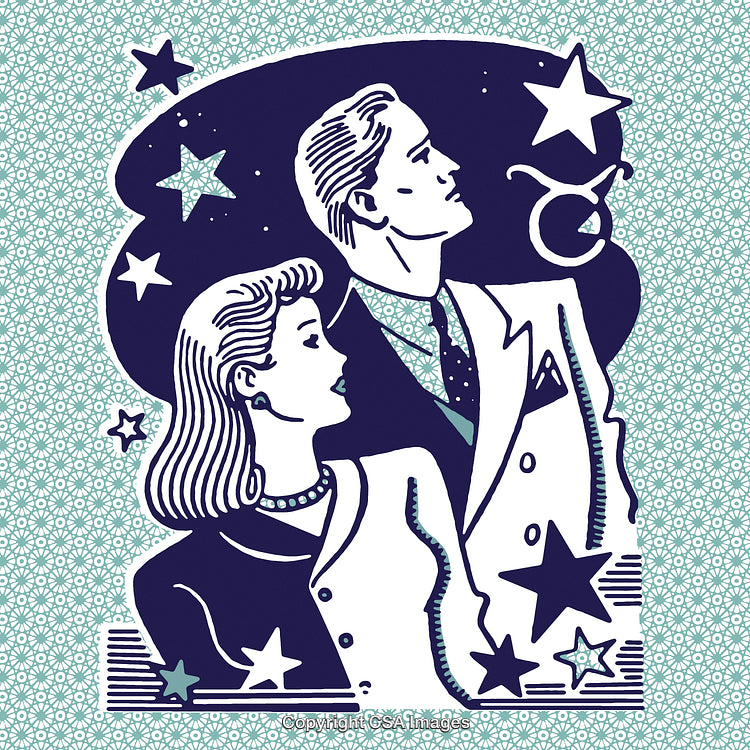 Retro Style Illustration of a Couple Staring into the Starry Sky