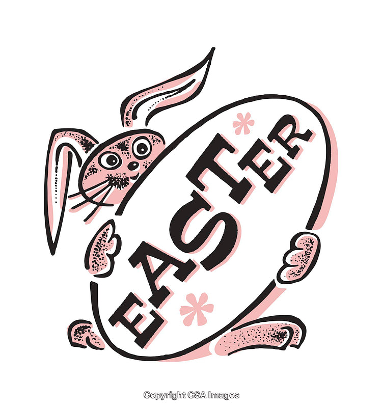 Whimsical Easter Bunny Holding Decorated Egg in Festive Illustration