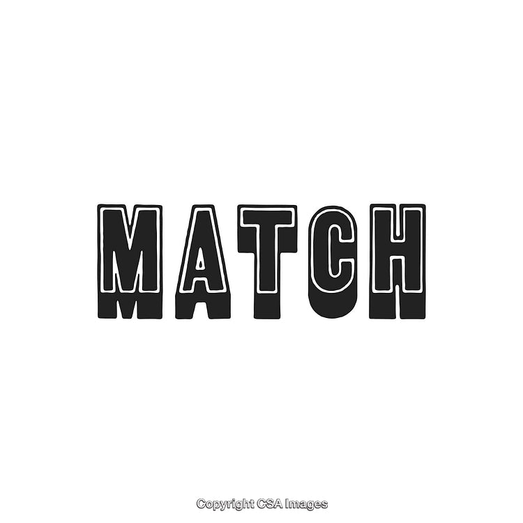 Bold Black Typography Spelling the Word Match on White Background
