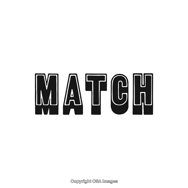 Bold Black Typography Spelling the Word Match on White Background