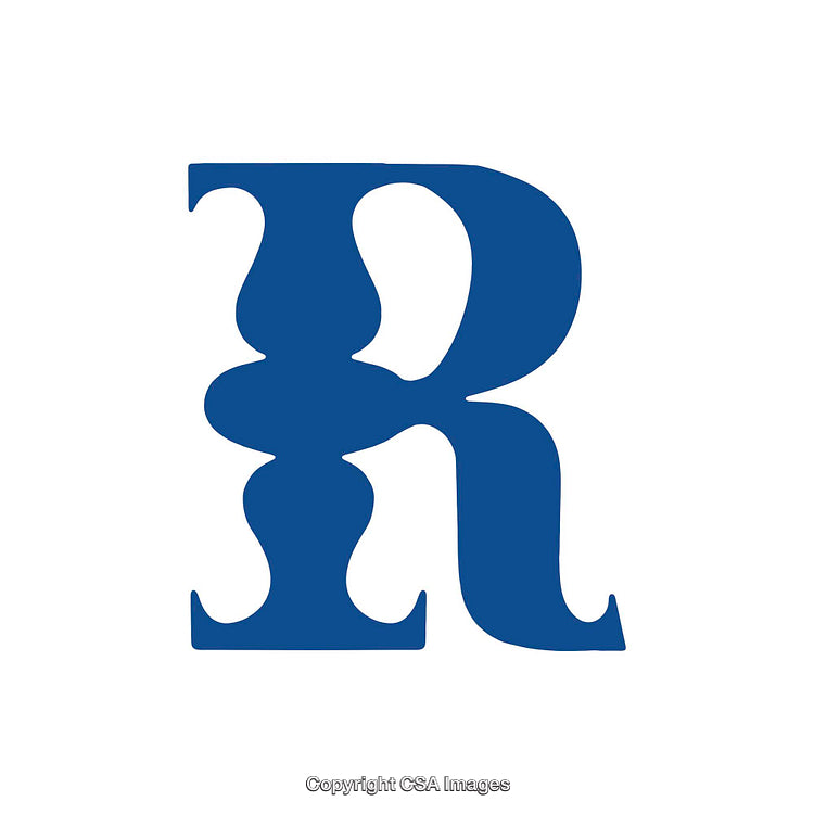 Stylized Blue Letter R With Elegant Design on White Background