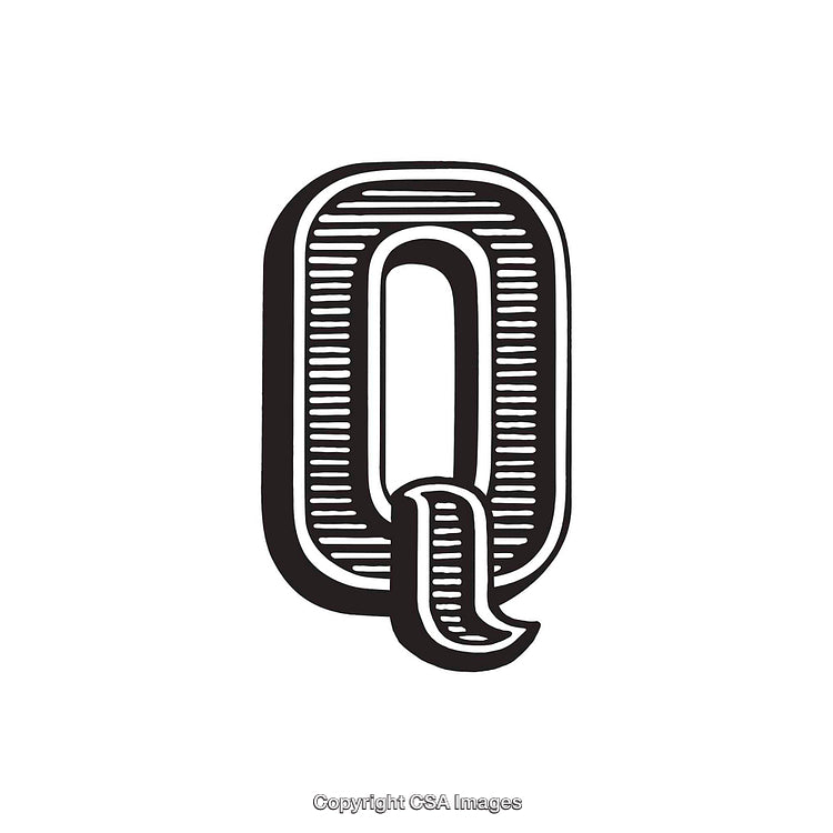 Stylized Artistic Letter Q in Monochrome Design Illustration