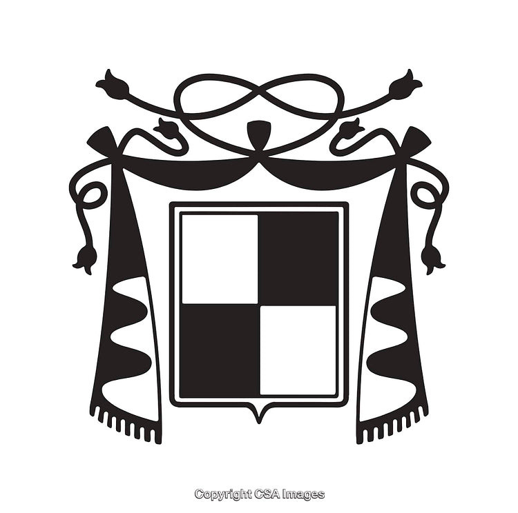 Intricate Black and White Heraldic Design with Shield and Decorations