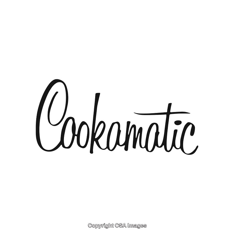 Cookamatic Logo in Elegant Script Font on White Background