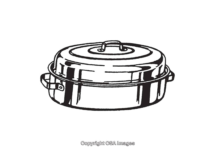 Black and White Line Art of a Lidded Cooking Pot Illustration