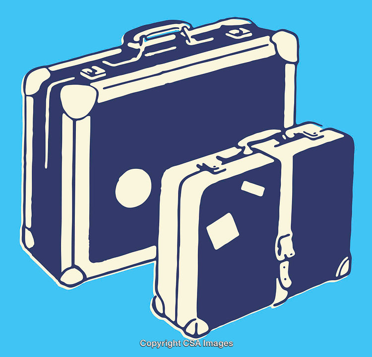 Illustration of Two Vintage Style Suitcases on a Blue Background