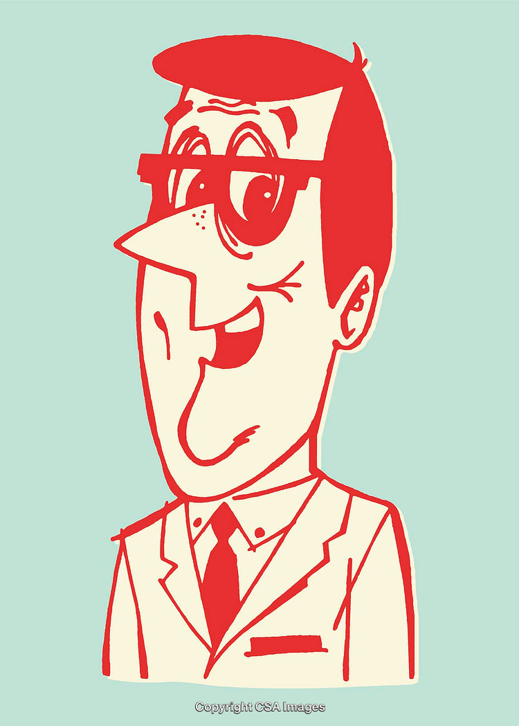 Retro Style Illustration of a Cheerful Businessman in Red and White