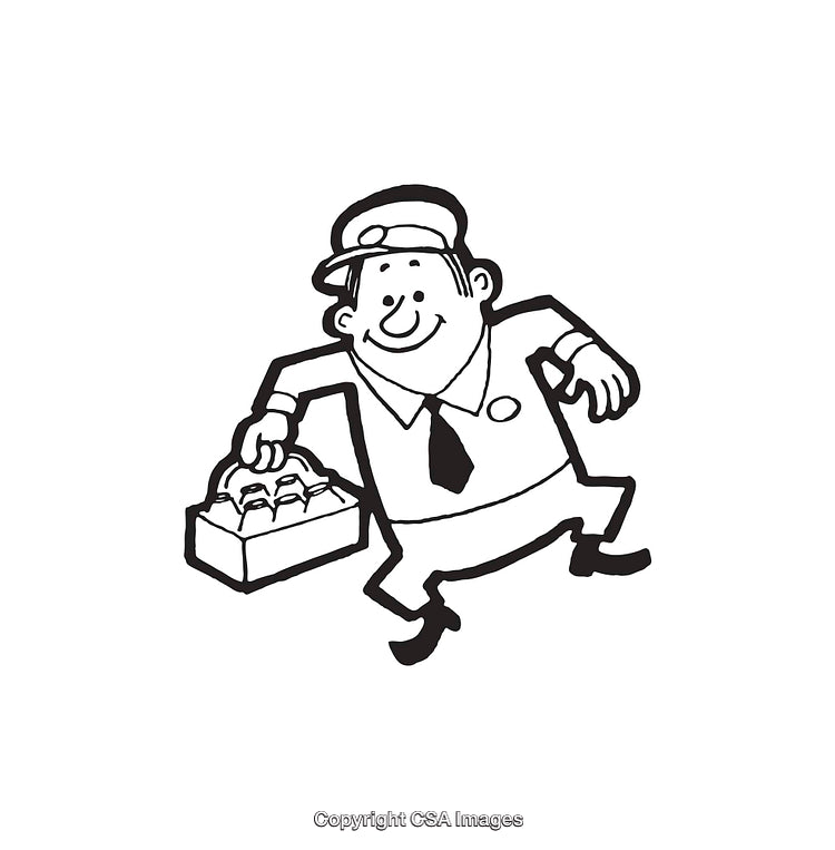 Cheerful Delivery Worker Carrying a Crate, Line Art Illustration