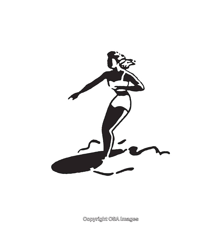 Black and White Line Art of a Surfer on a Wave