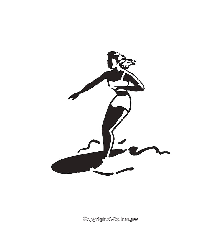 Black and White Line Art of a Surfer on a Wave