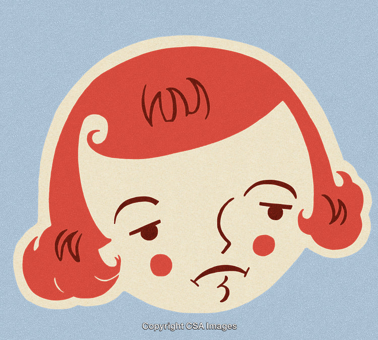 Retro Style Illustration of a Thoughtful Facial Expression in Red and Cream