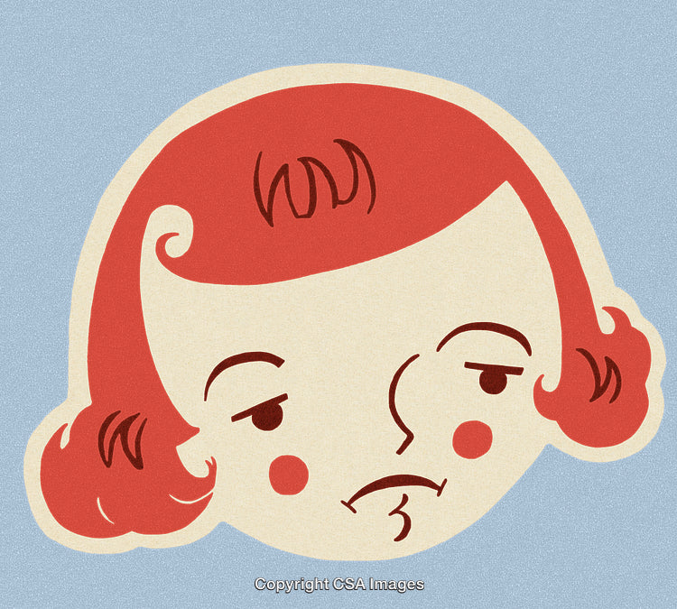 Retro Style Illustration of a Thoughtful Facial Expression in Red and Cream