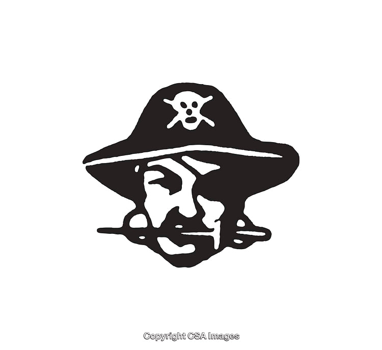 Black and White Line Art Illustration of a Pirate with Crossbones Hat