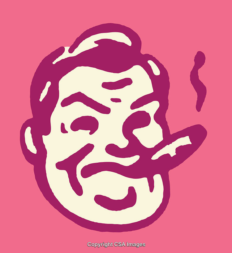 Retro Line Art Drawing Depicting a Confident Gentleman with a Cigar