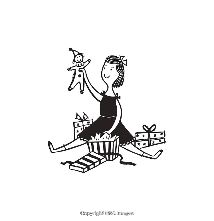 Happy Girl Opening Gifts and Playing with a New Doll