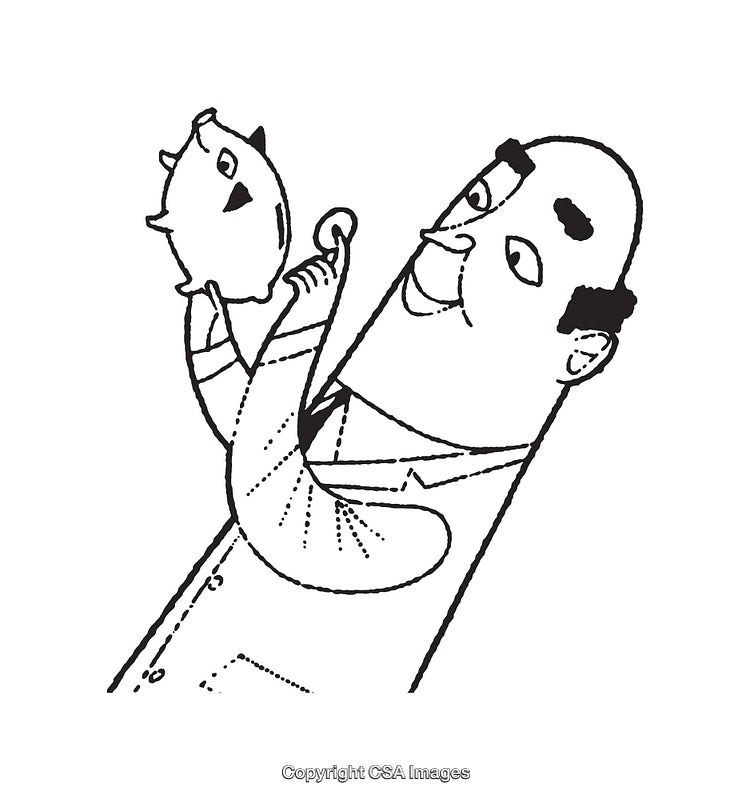 Retro Line Art Illustration of Man Observing a Unique Object