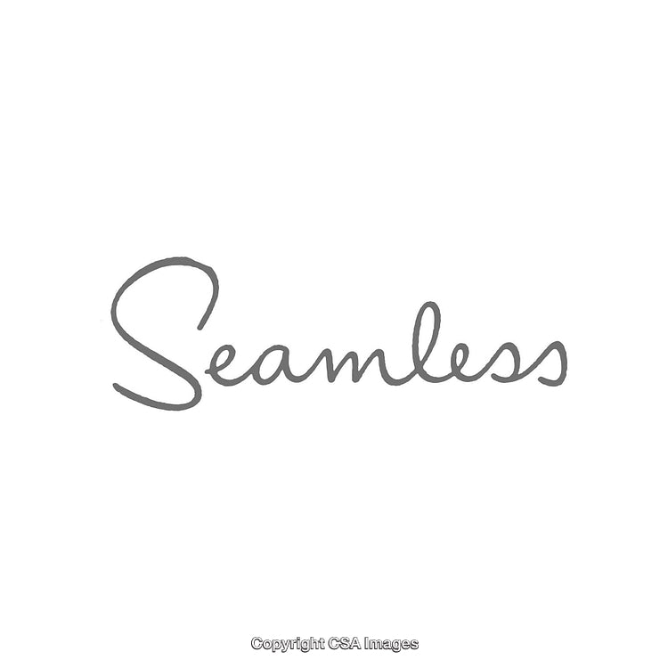 Minimalist Gray Script Typography Displaying the Word Seamless on White Background