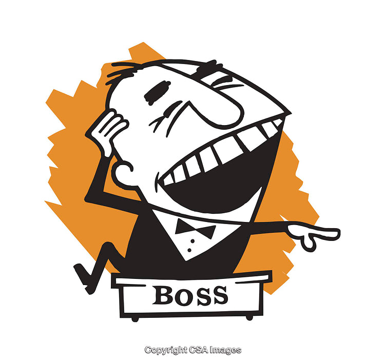 Humorous Cartoon Illustration of a Laughing Boss in a Bold Design
