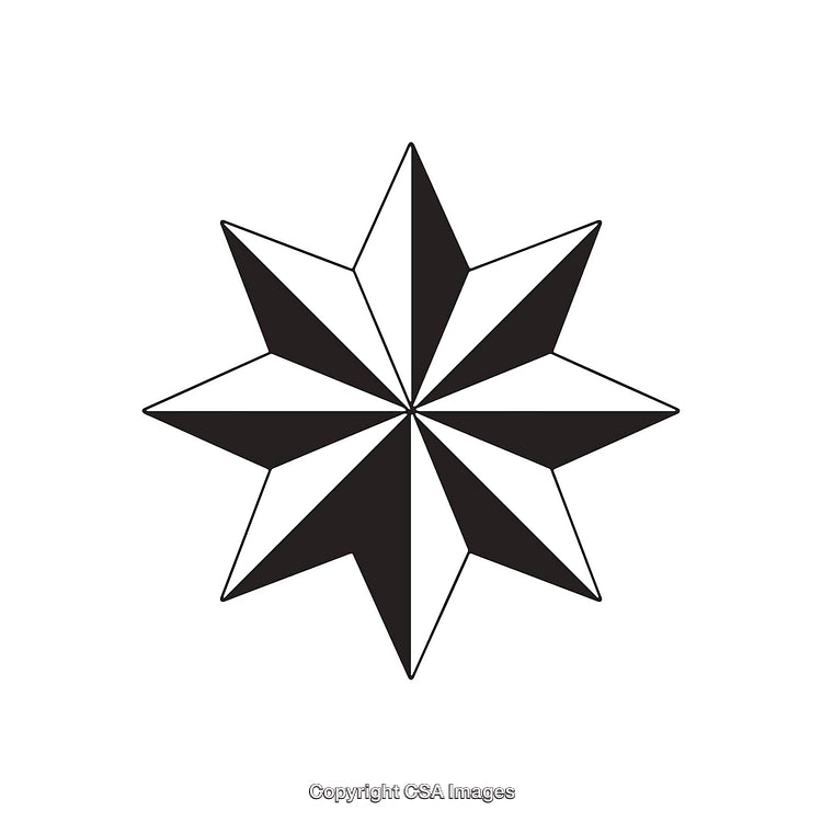 Black and White Eight-Point Star Symbol in Minimalist Design