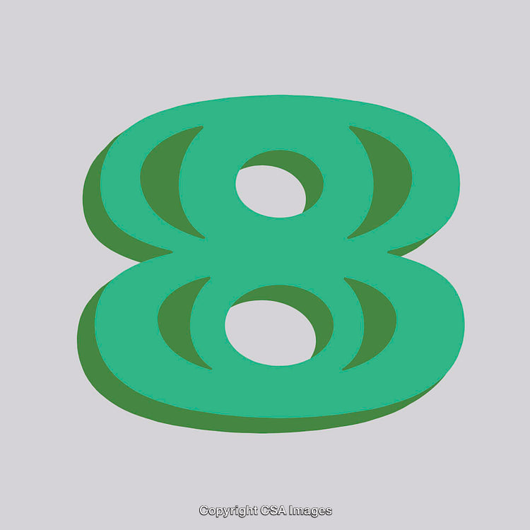3D Green Number Eight Isolated on Minimalist Light Background