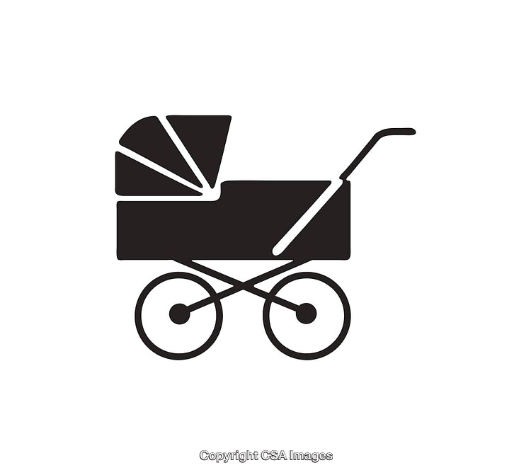 Black and White Icon of a Baby Stroller with Minimalist Design