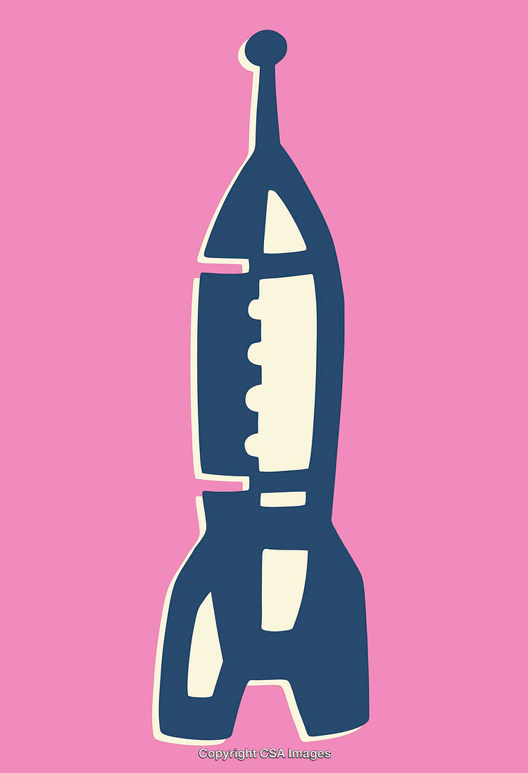 Abstract Line Art Rocket Drawing on Pink Background