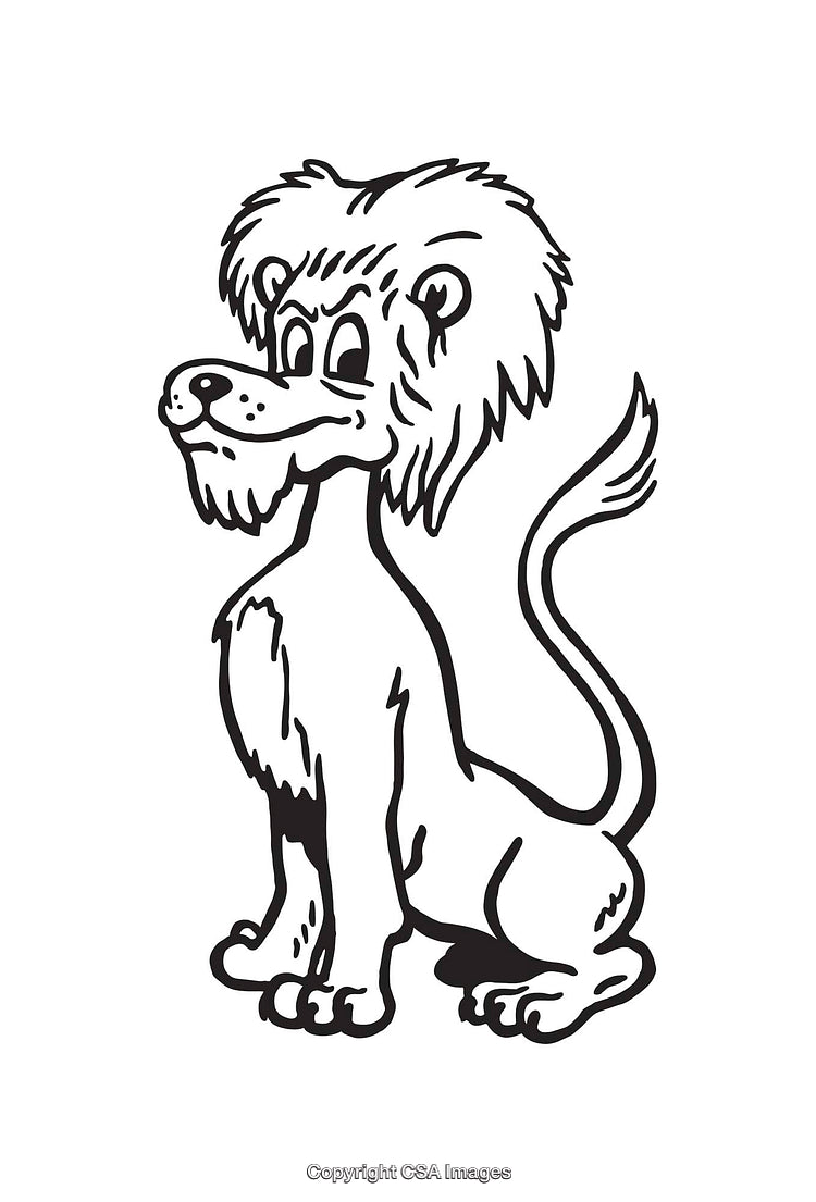Cute Cartoon Lion Illustration in Black and White Line Art Style