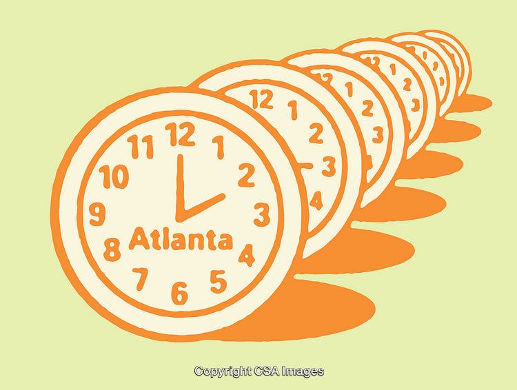 Illustration of Clocks in Sequence Representing Time Zones and Repetition