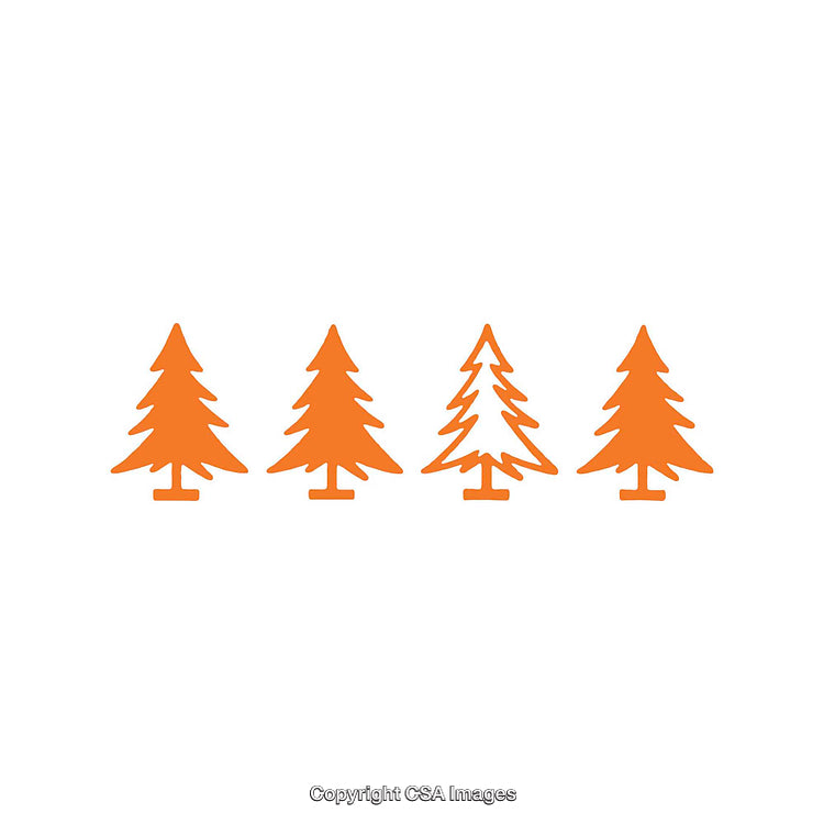 Set of Four Orange Pine Tree Icons on White Background