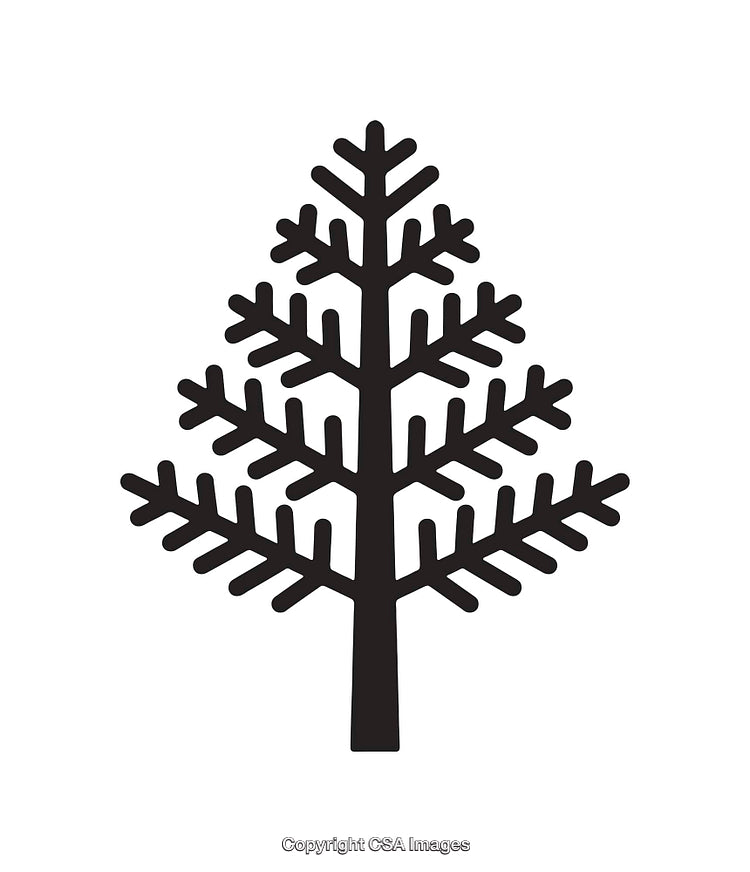 Black and White Minimalist Illustration of Stylized Evergreen Tree