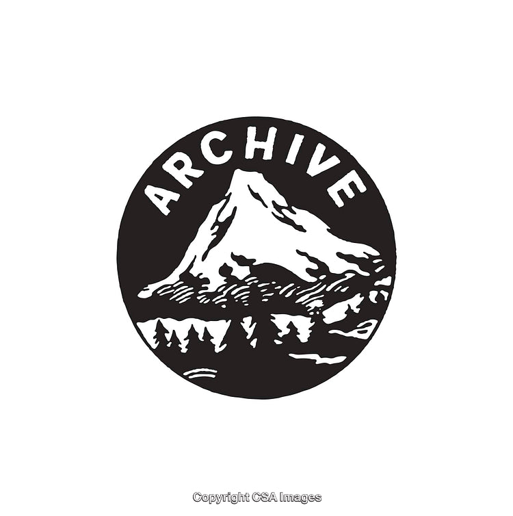 Monochrome Line Art Featuring Majestic Mountain with Archive Text