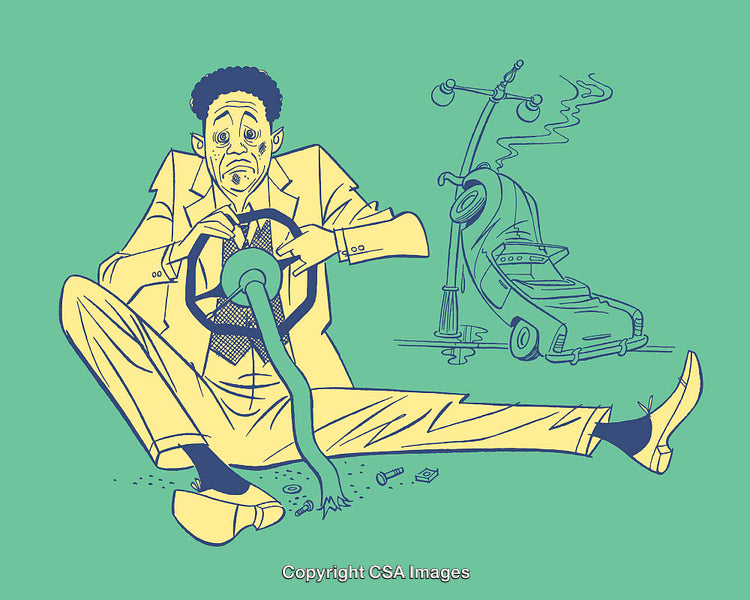 Colorful Illustration of a Comical Car Accident Scene