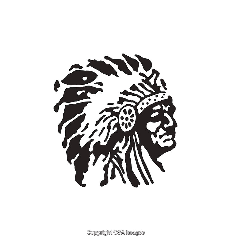 Black and White Illustration of a Traditional Culture Headdress in Profile