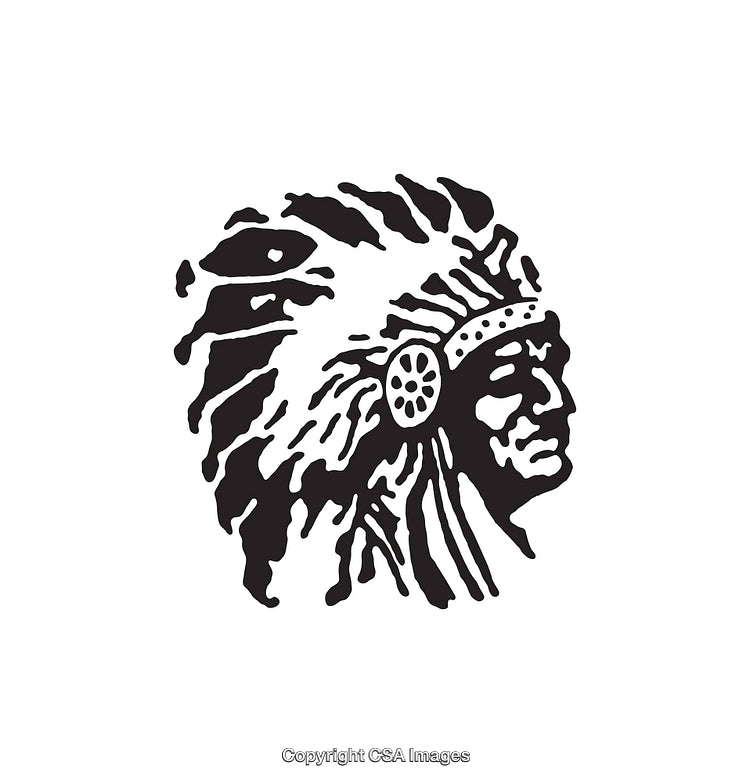 Black and White Illustration of a Traditional Culture Headdress in Profile