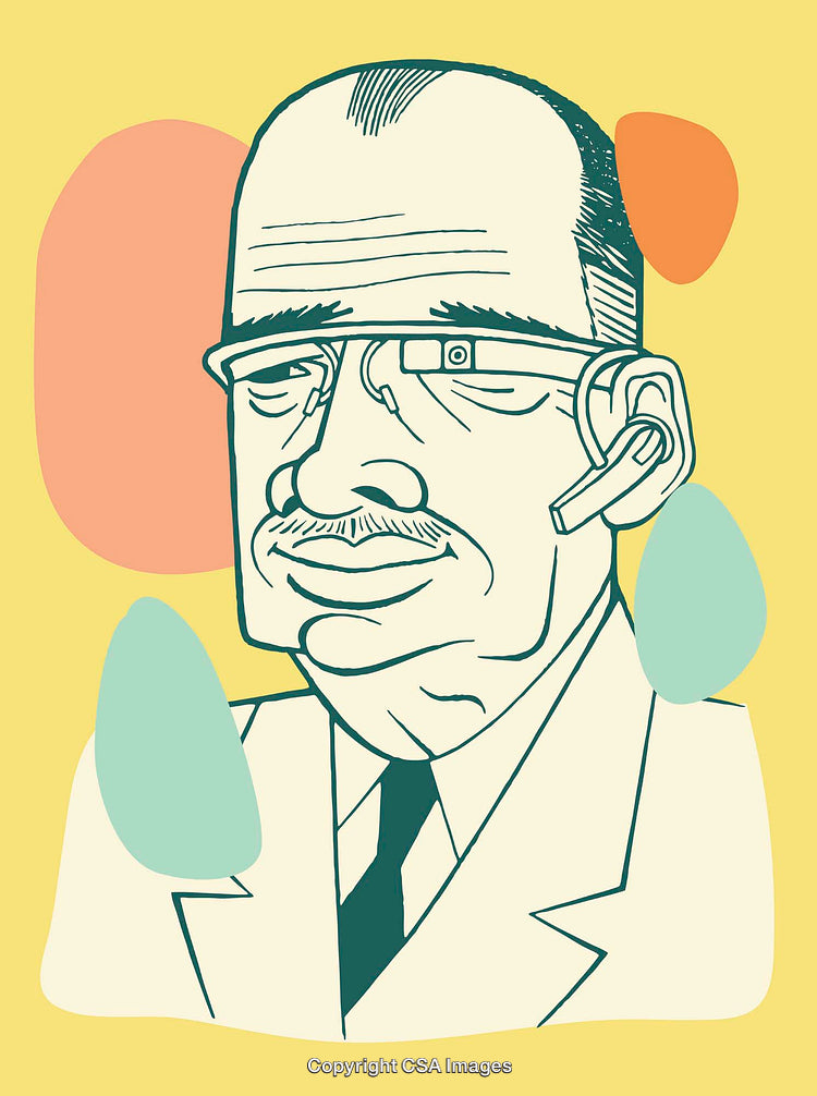 Colorful Line Art Illustration of a Man with Glasses and Headset
