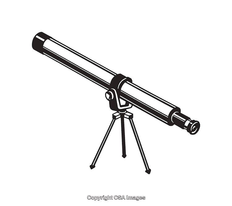 Black and White Line Art of a Telescope on a Tripod Stand