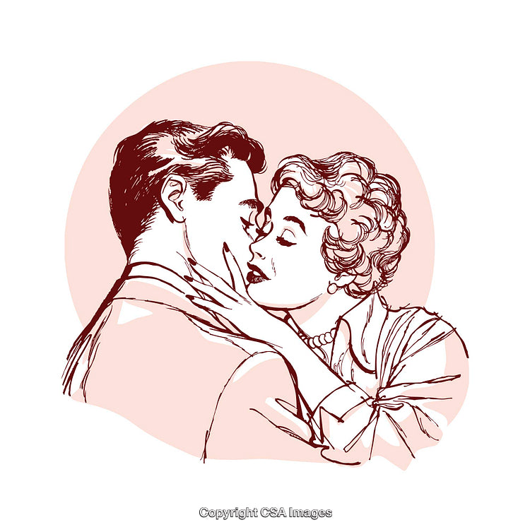 Romantic Vintage Illustration of a Couple Sharing a Tender Loving Moment