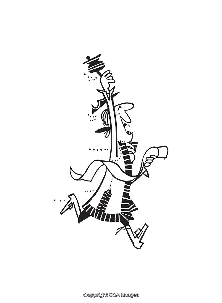 Playful Line Art Depicting an Excited Character Holding a Trophy